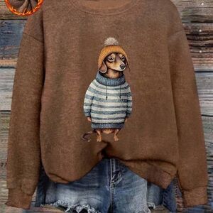 Brown Sweater with Dachshund Print